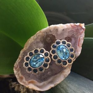Swarovski Blue Crystal Silver Flower Stud Earrings